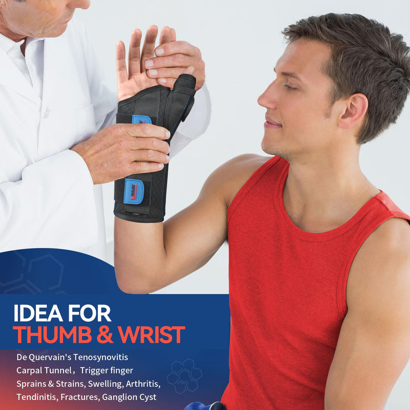 FEATOL Carpal Tunnel Wrist Brace Night Support, Thumb Spica Splint Right Hand for De Quervains Tenosynovitis, Tendonitis, Wrist Brace With Thumb Support-Large/XLarge-Women & Men, Black Large/X-Large(Pack of 1) Right Hand-Black Blue