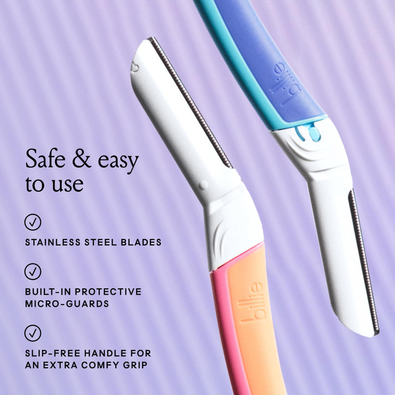 Billie - Dermaplane Starter Kit - Reusable Handle + 3 Refill Blades - Remove Facial Hair + Perfectly Shape Brows - Dermatologist-Approved - Malibu 1 Count (Pack of 1)