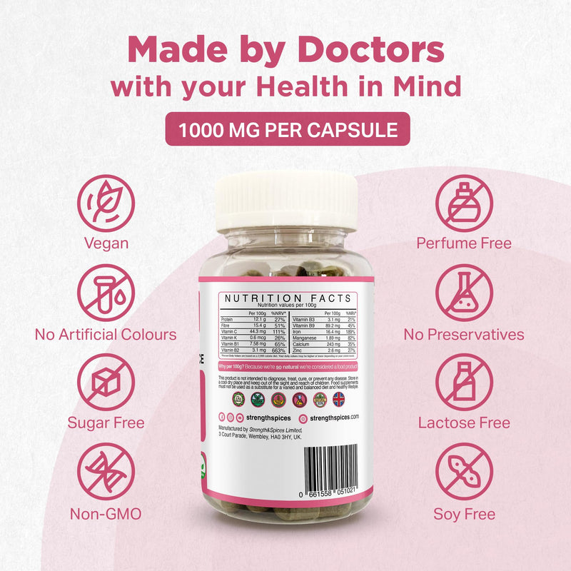Strength & Spices Hormone Balance 100% Natural Estrogen Supplement ‚Äì 12 Ingredients w Dong Quai - 60 Vegan UK Made 1000mg Capsules ‚Äì Fertility and Menstrual Comfort - BeesActive Australia