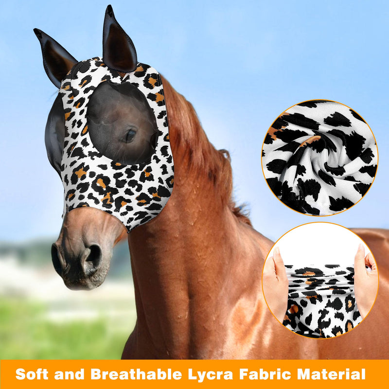 Horse Fly Mask, Softer Stretchy Fly Masks for Horses, Comfortable and Breathable Horse Fly Masks with Ears, Shade and Cooling to Protect The Horse's face from Disturbance, Leopard L - BeesActive Australia