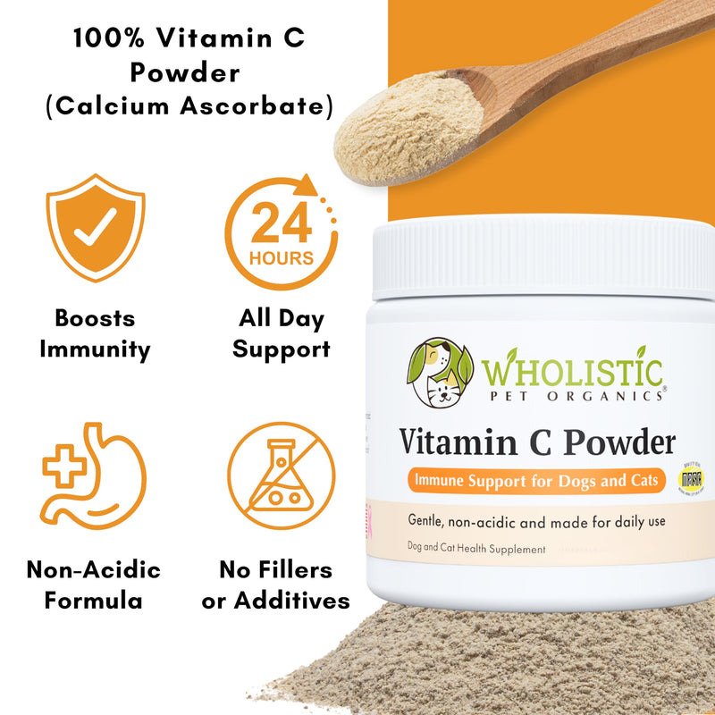 Wholistic Pet Organics Vitamin C Powder for Dogs & Cats - Cat & Dog Allergy & Itch Relief - Vitamin C Immune Support Supplement - Itchy Skin Support for Seasonal Dog Allergy Relief - 2 oz - 57 Scoops
