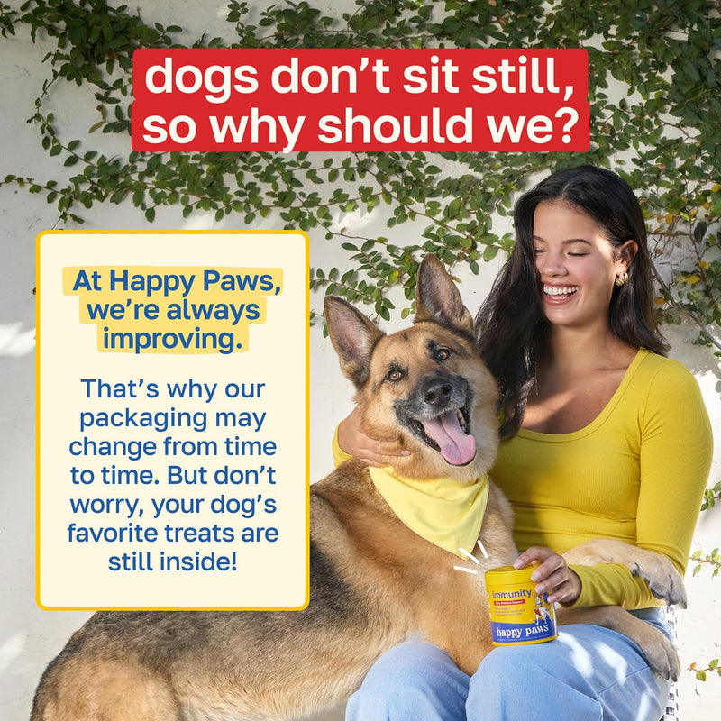 Happy Paws Turmeric Supplement for Dogs, Daily Immune & Joint Support for All Breeds & Ages, with Turmeric, Colostrum & Turkey Tail Mushrooms, Pumpkin Flavor, Non-GMO, 100 Soft Chews 100 Count