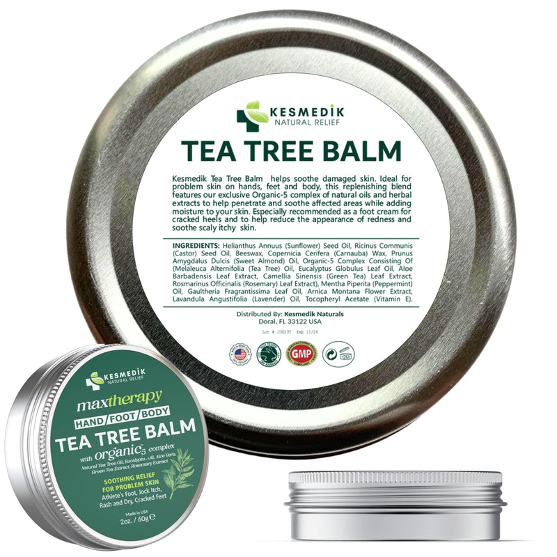 KESMEDIK Tea Tree Oil Balm for Skin, Soothes Itching, Rashes & Dry Skin, Antifungal Defense for Athlete’s Foot, Jock Itch, Chafing, Bug Bites & Eczema, Natural, Effective & Safe for All Ages 2 Ounce (Pack of 1)