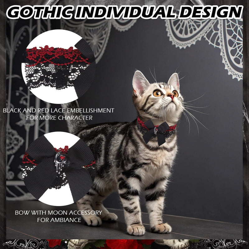 EXPAWLORER Cat Collar with Bells,Adjustable Soft Velvet Cat Collar Breakaway with Cross Accessory,Safety Quick Release Gothic Style Pet Collar for Cat,Kitten,Small Dog Red - BeesActive Australia