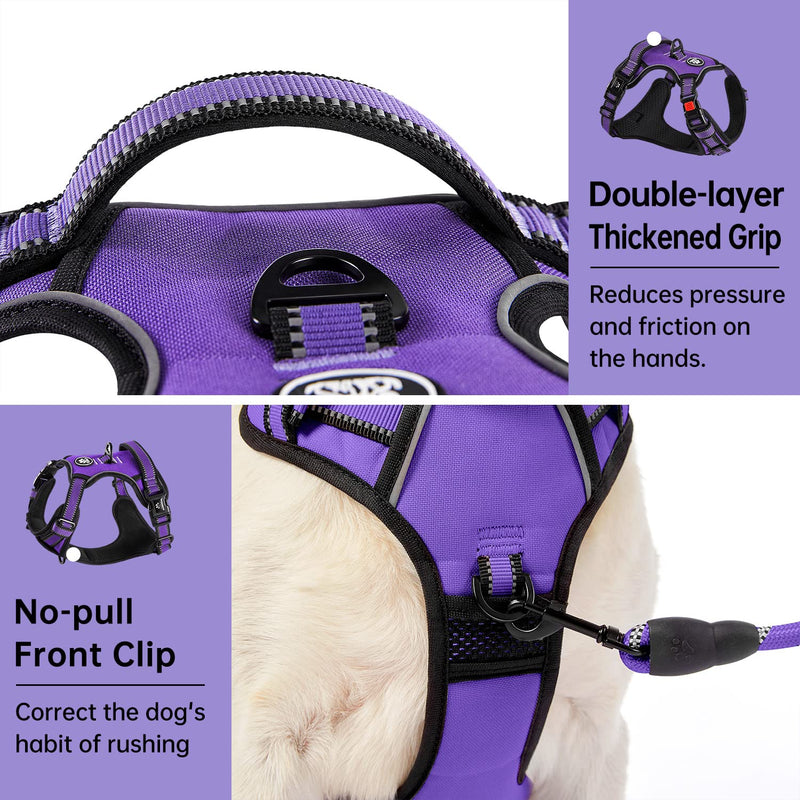 IVY&LANE No Pull Dog Harness for Medium Dogs, Dog Vest Harness with Leash, Safety Belt and Storage Strap, Fully Adjustable Harness, 360° Reflective Strip, Soft Handle (Purple, M) Purple - BeesActive Australia
