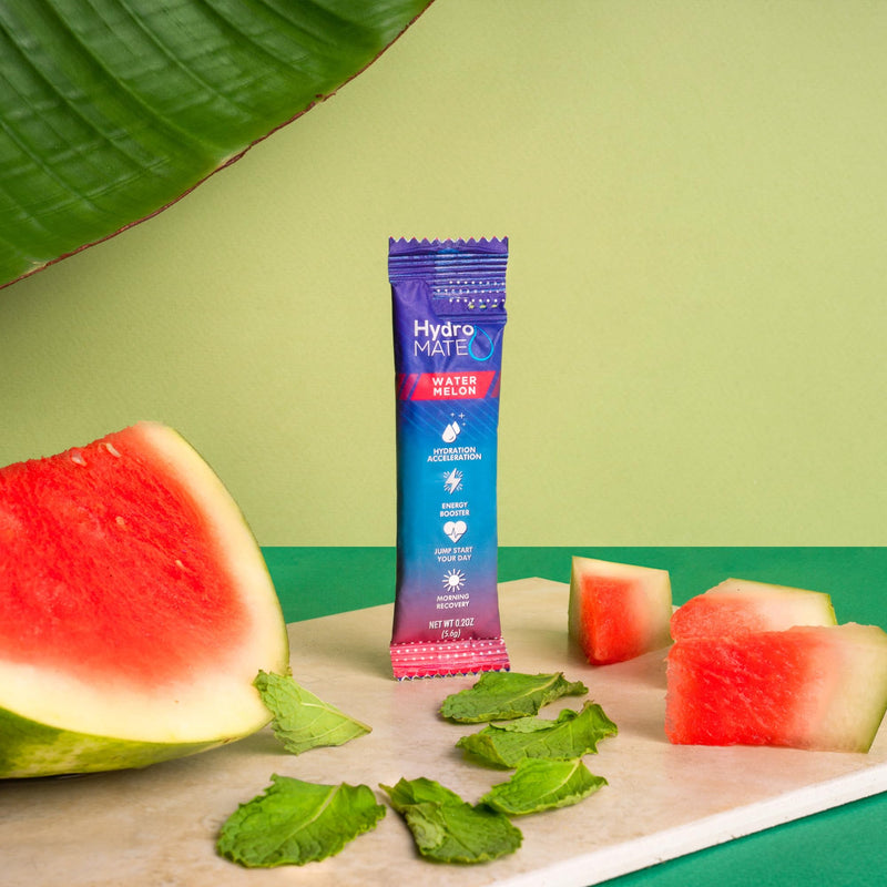 HydroMATE Hydration Electrolytes Packets with Caffeine Watermelon 30 Count | Energy Drink Mix Powder, Potassium Magnesium Zinc, Travel Size Sticks, No Artificial Colors, Keto, 10 Calories 30 Count (Pack of 1)