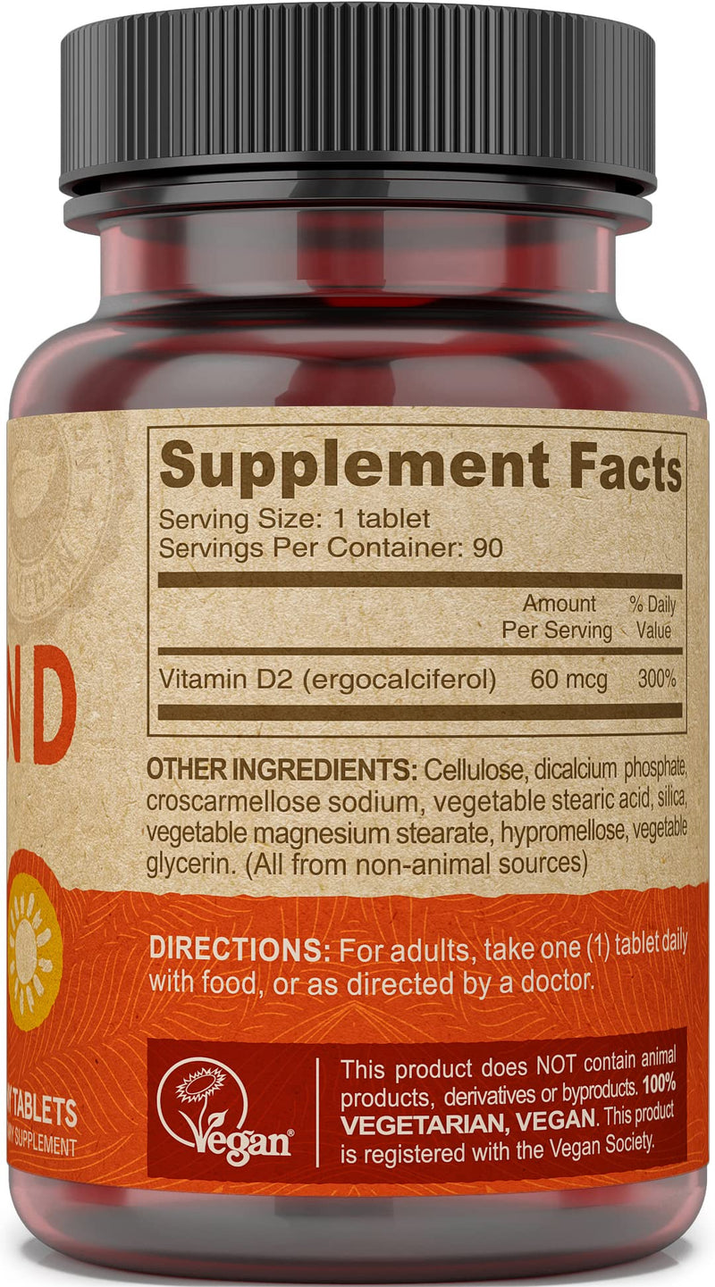 DEVA Vegan Vitamin D2 60 mcg 2400 IU, Ergocalciferol Supplement with No Animal Ingredients, 90 Tablets (Pack of 3) 90 Count (Pack of 3)