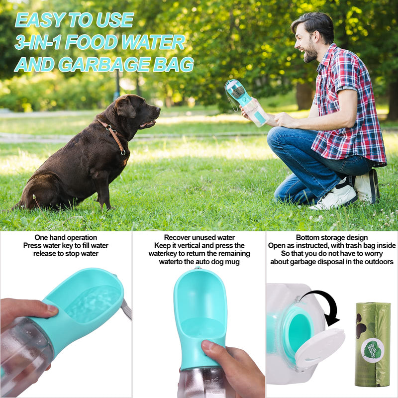 3-in-1 Portable Dog Water Bottle Dispenser,Crate with Food Container, Replaceable Waste Bags,Dog Stuff Accessories Items, Puppy Essentials Necessities,for Walking&Hiking(20oz-Blue) 20oz-blue - BeesActive Australia