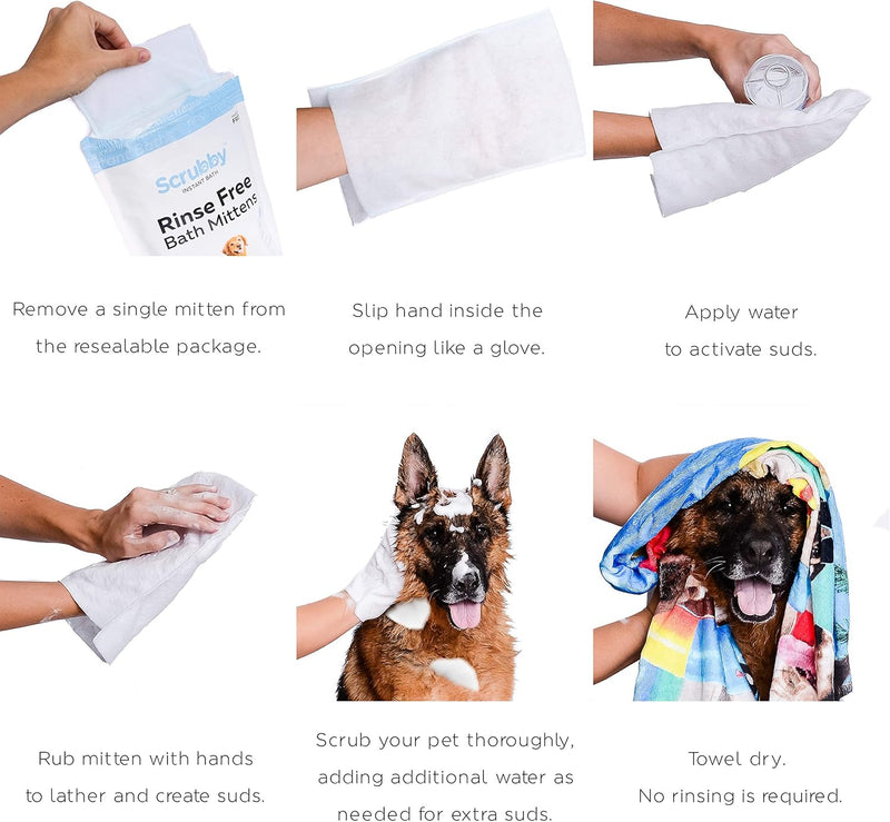 Scrubby Pet Pet Wipes, Rinse Free Shampoo Mittens for Dogs and Cats, Bath Wipes for Bathing and Washing Pets, Hypoallergenic No Rinse Wash Mitt for Grooming, Lather Wipe Dry 5 - Count Mittens - BeesActive Australia