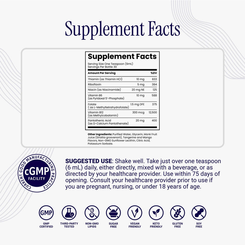 Rho Nutrition Liposomal Methylated B-Complex Liquid Supplement | High Absorption Formula, Active B Vitamins, Energy, Mood & Nervous System Support, 30 Servings