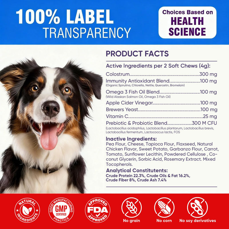 Dog Allergy Chews with Probiotics & Vitamins – Supports Skin Comfort & Coat Health