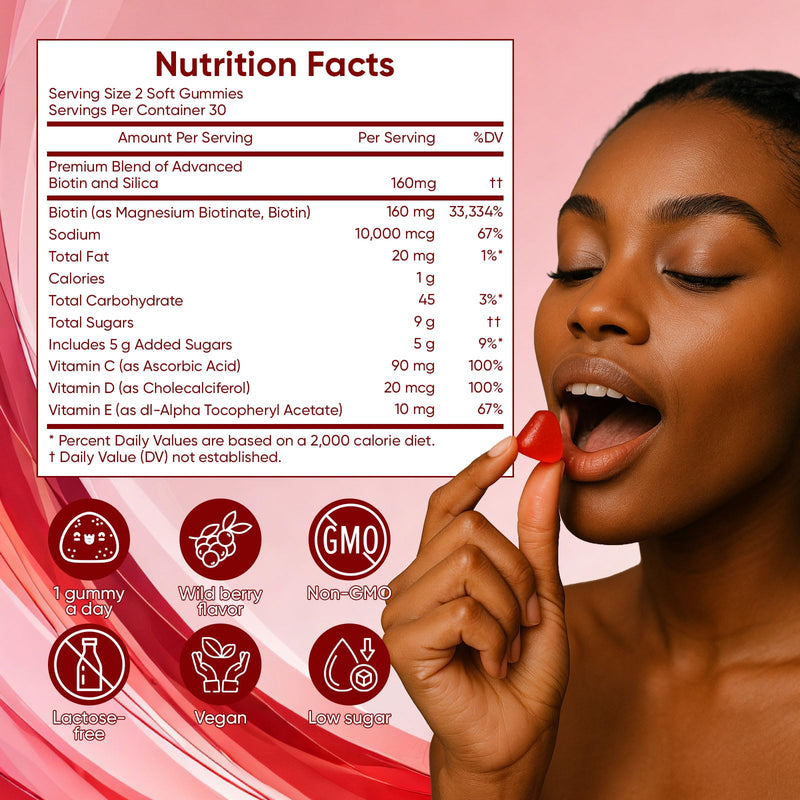 Hair Growth Vitamins Gummies for Black Women, Hair Skin Nails Healthy Nourishment with Biotin, Collagen & Botanical Extracts, Hair Strength, Skin & Nail Care, Non-GMO, 60 Gummies (1) 1