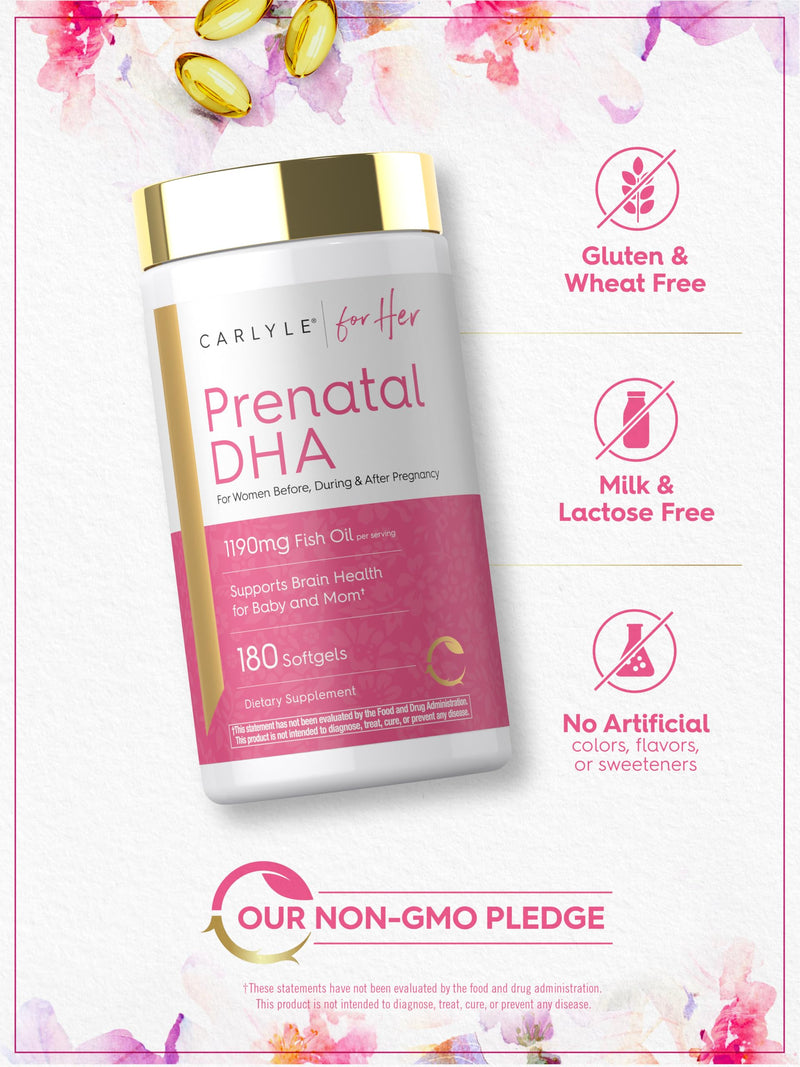 Carlyle Prenatal DHA Vitamin | 180 Softgels | Support for Women Before, During & After Pregnancy | Non-GMO and Gluten Free Supplement