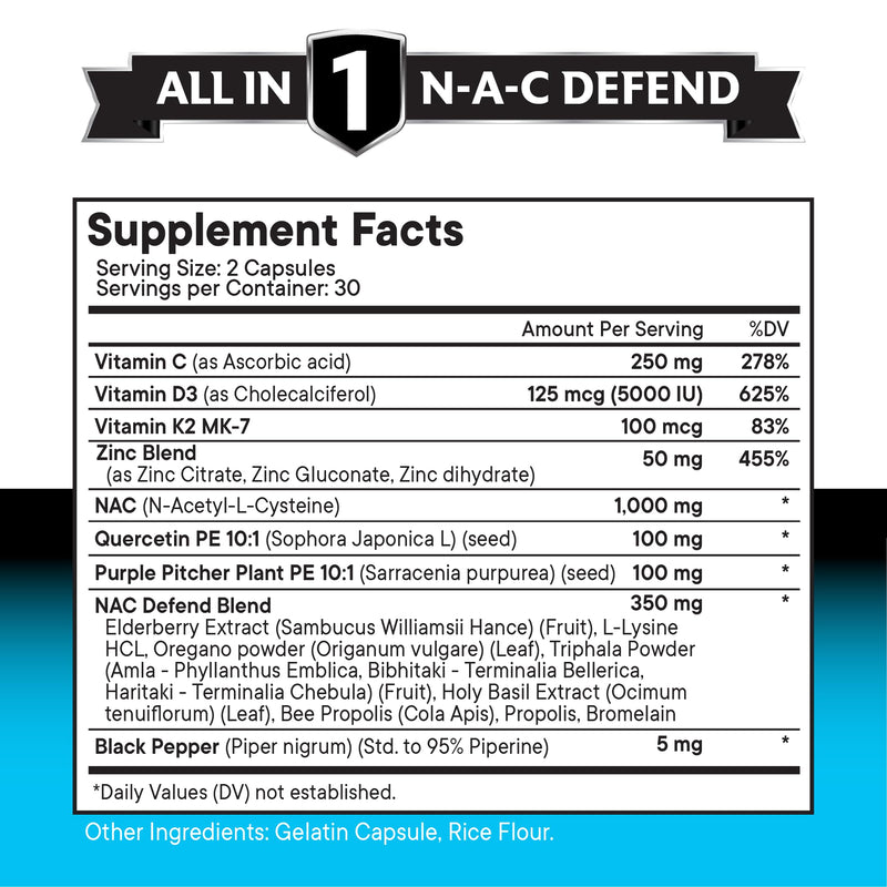 NEW AGE NAC Supplement N-Acetyl Cysteine- with Vitamin D3, K2, Zinc, Quercetin, Triphala, Sarracenia Purpurea, Elderberry, Holy Basil, Bee Propolis, Bromelain, L-Lysine - 180 Count 60 Count (Pack of 3)