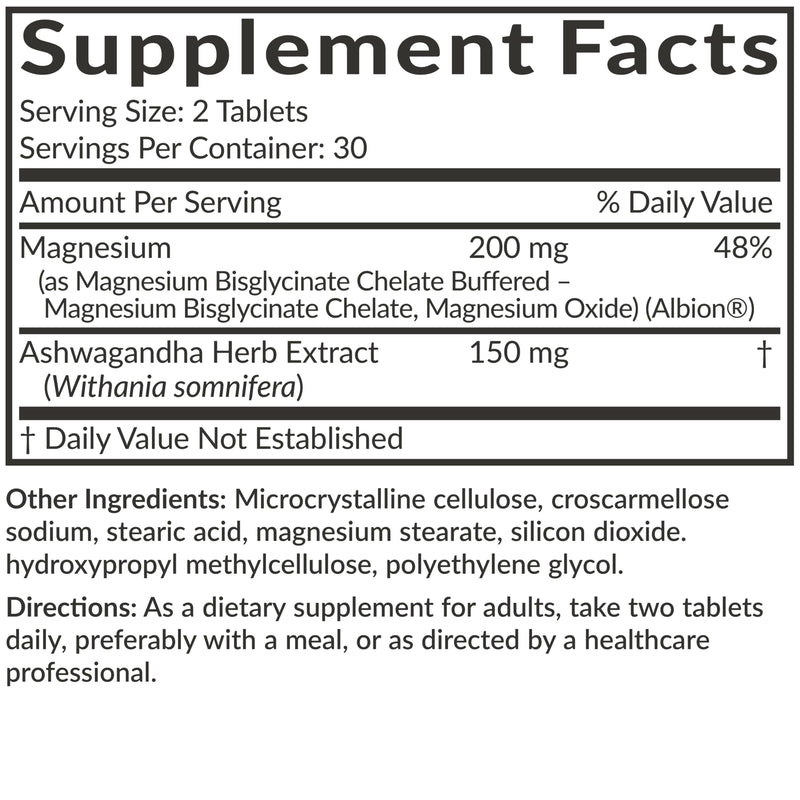 Futurebiotics Magnesium Glycinate + Ashwagandha, 60 Tablets | 2-in-1 Stress & Mood Support, High Absorption, Gentle On The Stomach, Non-GMO, Gluten Free, Soy Free 60 Count (Pack of 1)