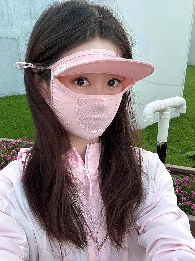 Hat Brim Face Sunscreen UPF 50+ Mask Women Summer UV Protection Ice Silk Full Face Sun Shade Breathable Mask Women's Full Protection UV Protection - BeesActive Australia