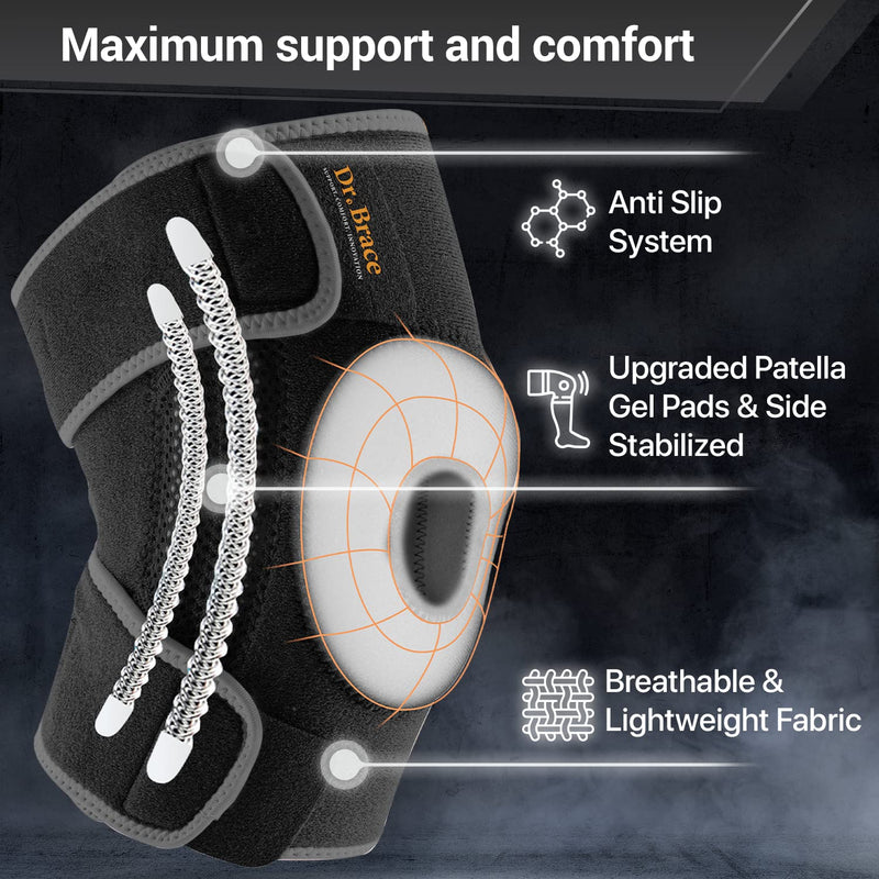DR. BRACE ELITE Knee Brace with Side Stabilizers & Patella Gel Pads for Maximum Knee Pain Support and fast recovery for men and women-Please Check How To Size Video (Mercury, Medium) Mercury