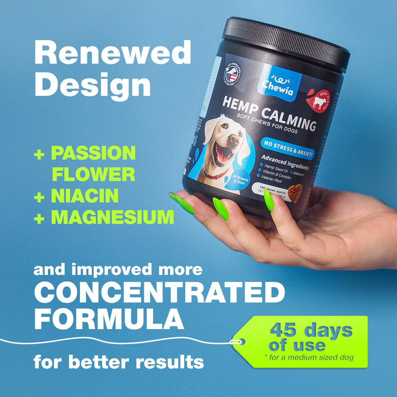 Hemp Calming Chews for Dogs - Dog Calming Treats - Anxiety Relief for Dogs with L-Theanine, Chamomile Extract, Valerian Root - Dog Anxiety Relief for Travel, Vet Visits, Thunderstorms, Nail Trimming - PawsPlanet Australia