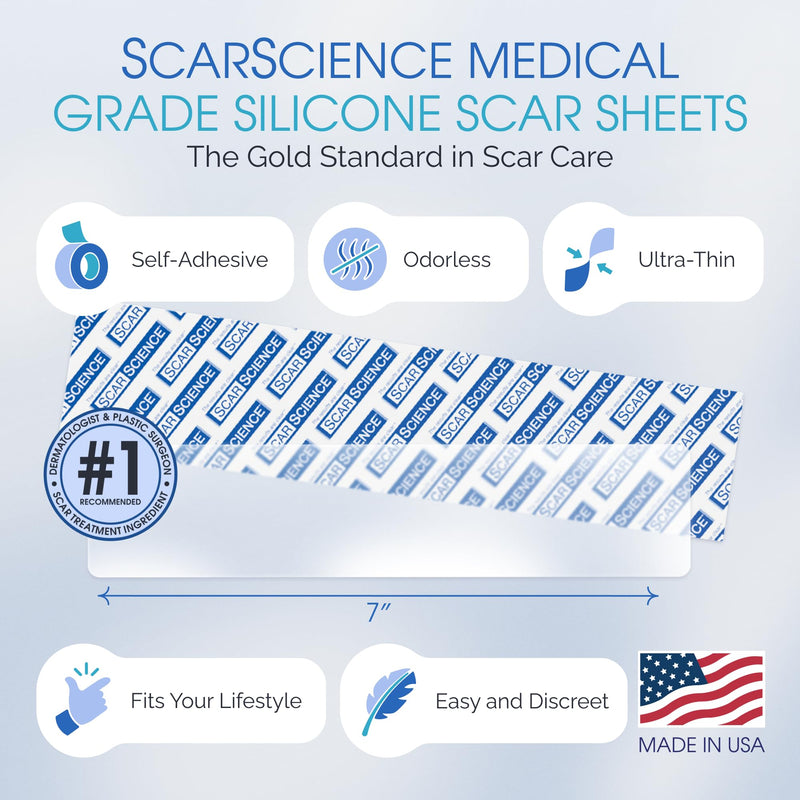Medical Grade Silicone Scar Sheets - 7" Reusable Water-Resistant Silicone Tape for Scars - Clear Breathable Tape for C-Section, Tummy Tuck, Surgical Scars, and Keloids - 4-Pack 7" – 4 Pack – 30 Day - BeesActive Australia
