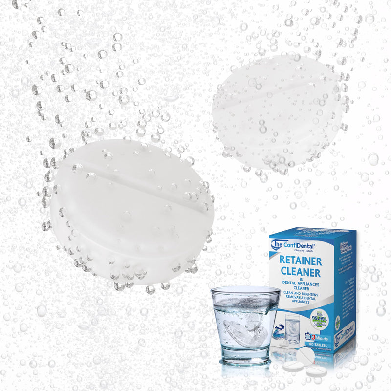 The ConfiDental Cleansing Tablets (120tablets) - 4 months supply. Retainer, Mouth Guard and Dental Appliances Cleaner. Keep your Dental Alliances Fresh and Clean like new. 120 Tablets