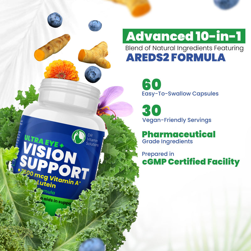AREDS 2 Eye Vitamins - Lutein and Zeaxanthin for Macular Health, Bilberry | 20mg Lutein, Vitamin A, Zinc, Dry Eye & Strain Relief for Adults, Non-GMO, Gluten-Free, 60 Capsules, 1 Month Supply
