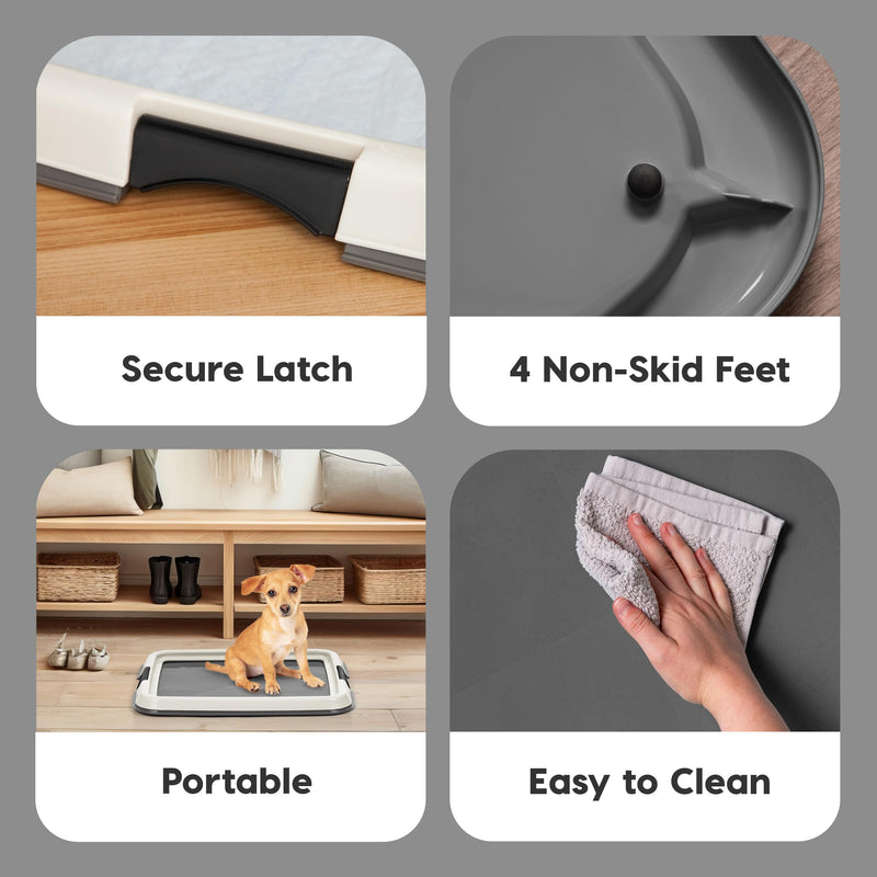 IRIS USA Pee Pad Holder, Small Puppy Dog Pad Holder, Secured Latches, Non-Skid Rubber Feet, High Polish Finish for Easy Cleaning, Leak Protection Dog Potty Tray, Fits 14"x17" Pad or Larger, Dark Gray - BeesActive Australia