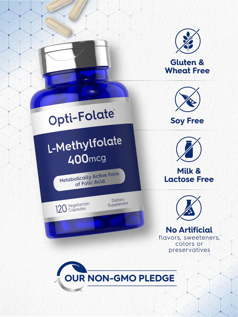 Carlyle L Methylfolate 400 mcg | 120 Vegetarian Capsules | Optimized and Activated Methyl Folate | Non-GMO & Gluten Free Supplement | by Opti-Folate