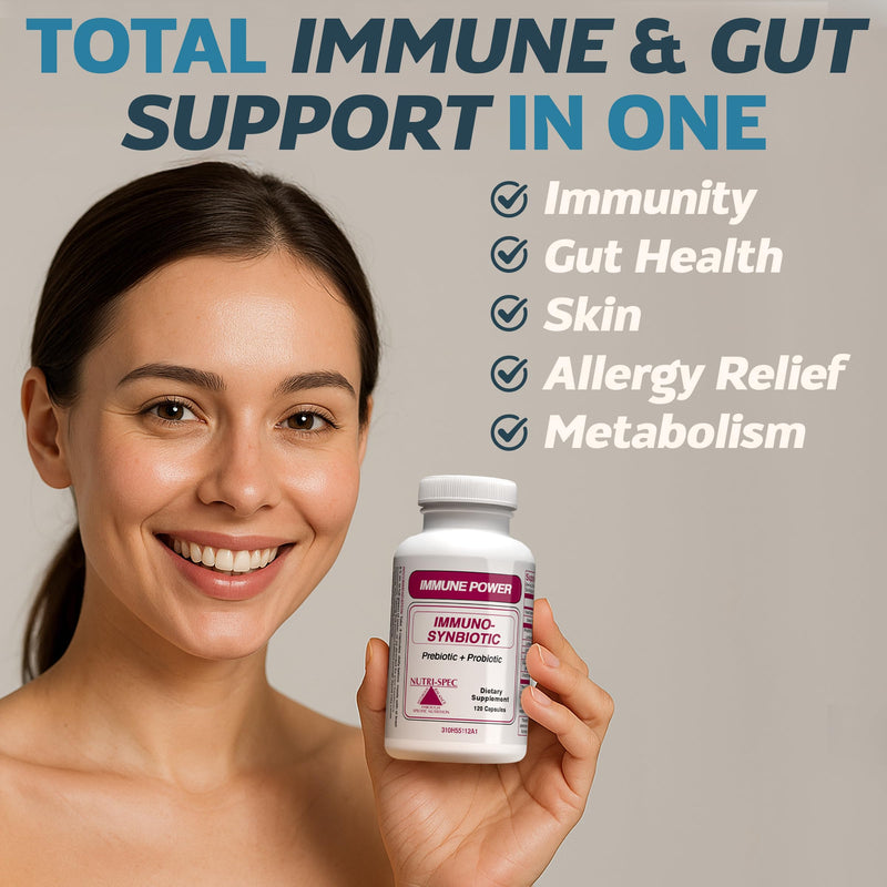 Nutri-Spec Immune Power - Immuno-Synbiotics Probiotics & Prebiotic for Women & Men - with Lactobacillus gasseri, rhamnosus, paracasei - Great for Immune-Related Inflammatory Conditions - 120 Caps