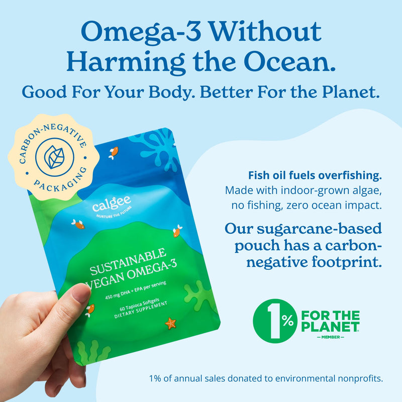 Calgee Algae Omega 3 Supplement, 450mg DHA & EPA, Carrageenan-Free & Sorbitol-Free, Vegan Softgels, Third-Party Tested, Plant-Based Fish Oil Alternative, Non-GMO, 60 Count 60 Softgels
