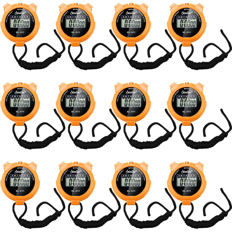 TOODOO 12 Pack Multi Function Digital Stopwatch Timer Bulk Sports Stopwatch with Lanyard Plastic Display Waterproof Date Time Alarm Timer for Coaches Fitness Referees Orange - BeesActive Australia