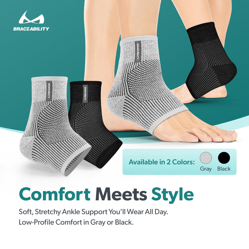 BraceAbility Ankle Compression Sleeve for Sprained Ankle - Achilles Tendonitis Support Sleeve for Swelling Relief, Arthritis, Plantar Fasciitis, Peroneal Foot Brace for Women and Men (Black - M/L) Black