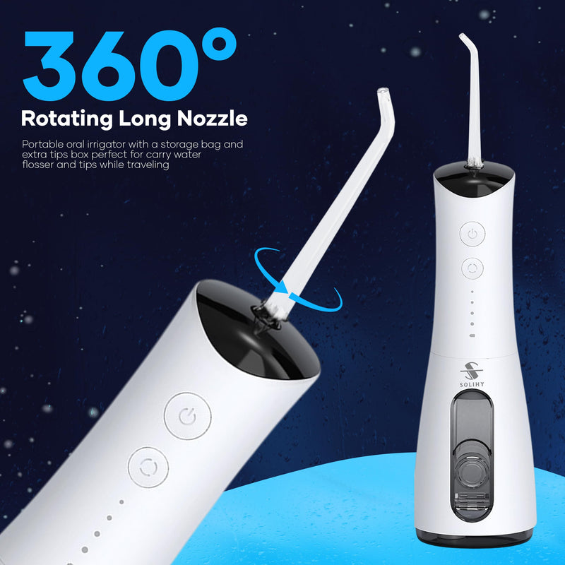 Cordless Water Flosser, Water Dental Flosser, Rechargeable Irrigation Cleaner,4 Modes Portable Water Flosser with 5 Nozzles, Water Flossers for Teeth, Dental Tools (White) White
