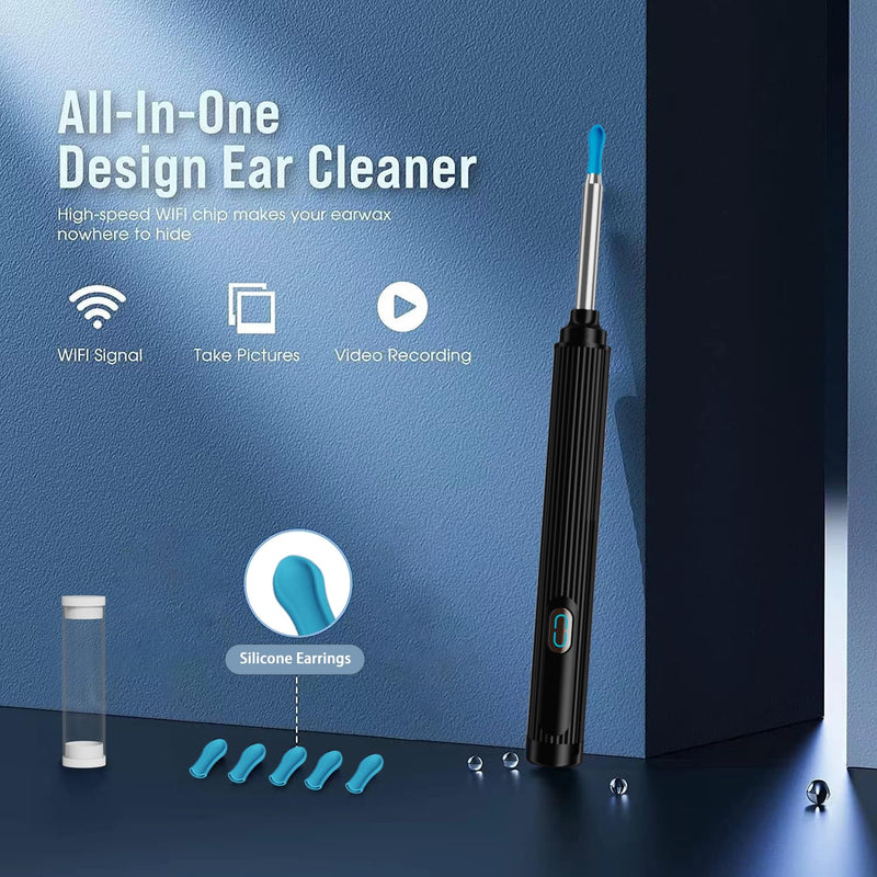 Ear Wax Removal Tool Camera, Wireless Ear Cleaner with 1080P Otoscope & LED Light, Visual Earwax Removal Kit with Soft Silicone Tips, Ear Camera for iOS & Android (Black) Black - BeesActive Australia