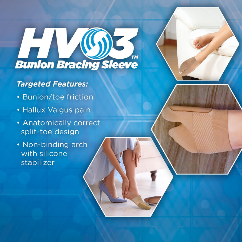 OrthoSleeve HV3 Bunion Brace/Splint (One Sleeve) for Foot Bunion Pain/Hallux Valgus Relief and Split-Toe Design to Help straighten Toes L/XL - BeesActive Australia