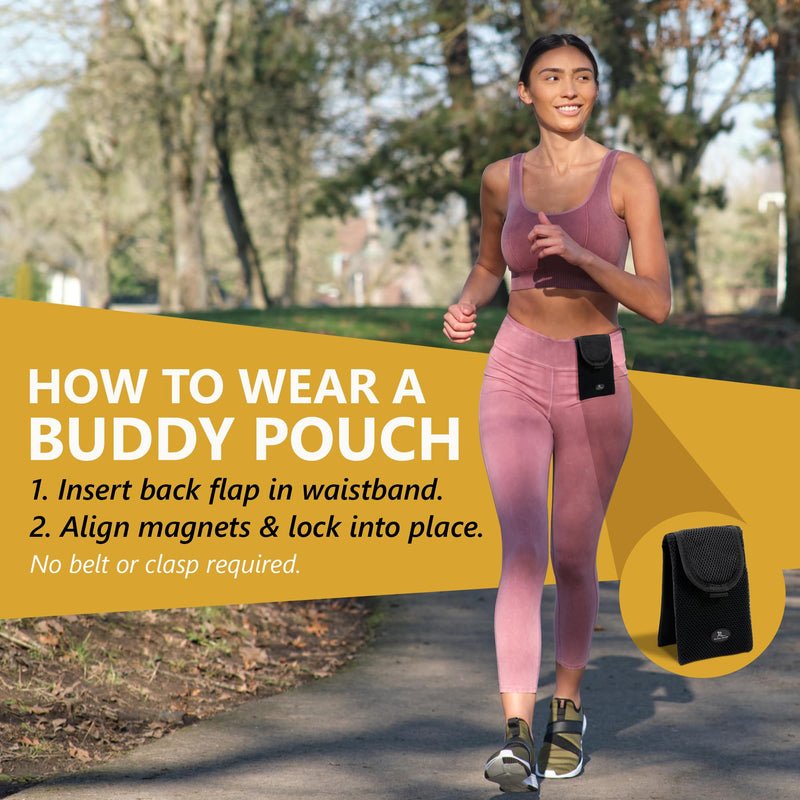 Running Buddy Running Fanny Pack - 6.5 x 4 in, Mini Plus Black - No-Bounce Magnetic Running Phone Holder - Water-Resistant Waist Bag for Men & Women 6.5 in x 4 in