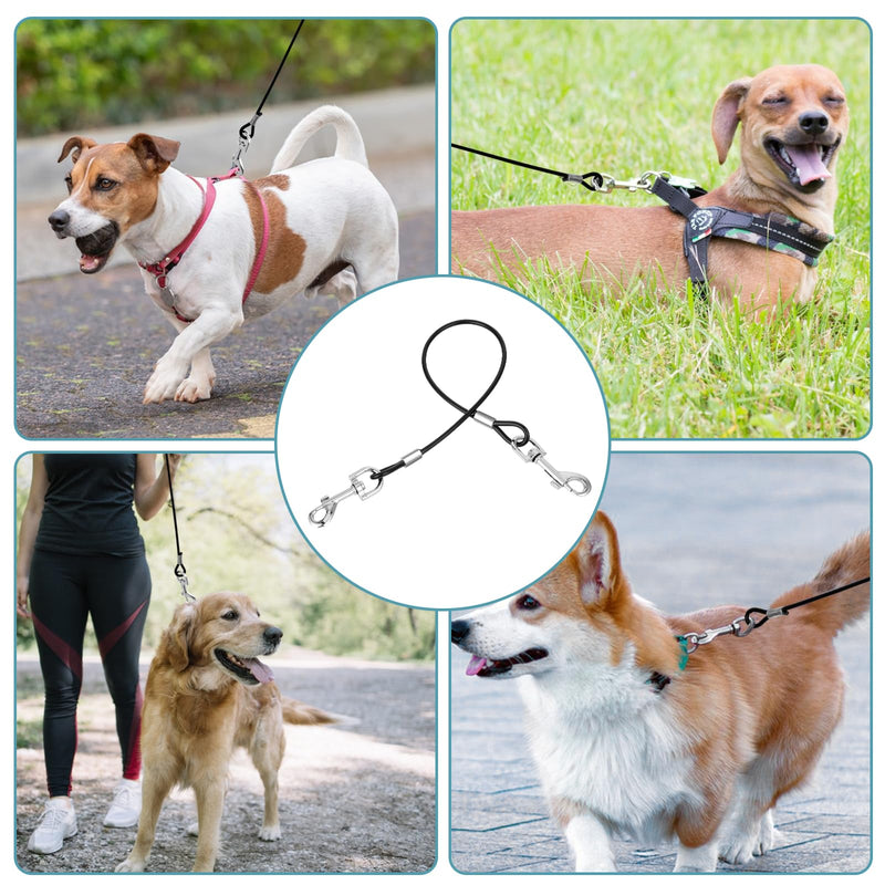 Chew-Proof Dog Seat Belt for Car, Dog Leash Tether Extender Dog Vehicle Safety Cable, Double Clip No-Chew Pet Car Leash 16 Inch Coated Wire Dog Leash Safety Restraint, 360°Rotation (Black) - BeesActive Australia