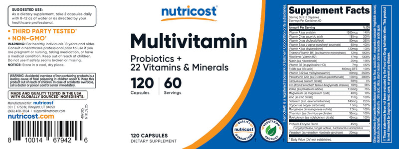 Nutricost Multivitamin with Probiotics 120 Vegetarian Capsules - Packed with Vitamins & Minerals (Pack of 2) 120 Count (Pack of 2)