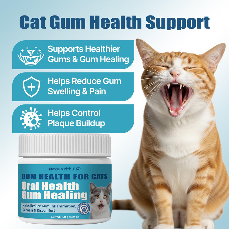 Cat Dental Care – Cat Gingivitis Treatment, Helps Reduce Gum Inflammation, Redness & Oral Discomfort, Tackles Gum Disease, Plaque & Tartar Control, Natural Vet-Developed Formula, 4.23 oz (120 g)