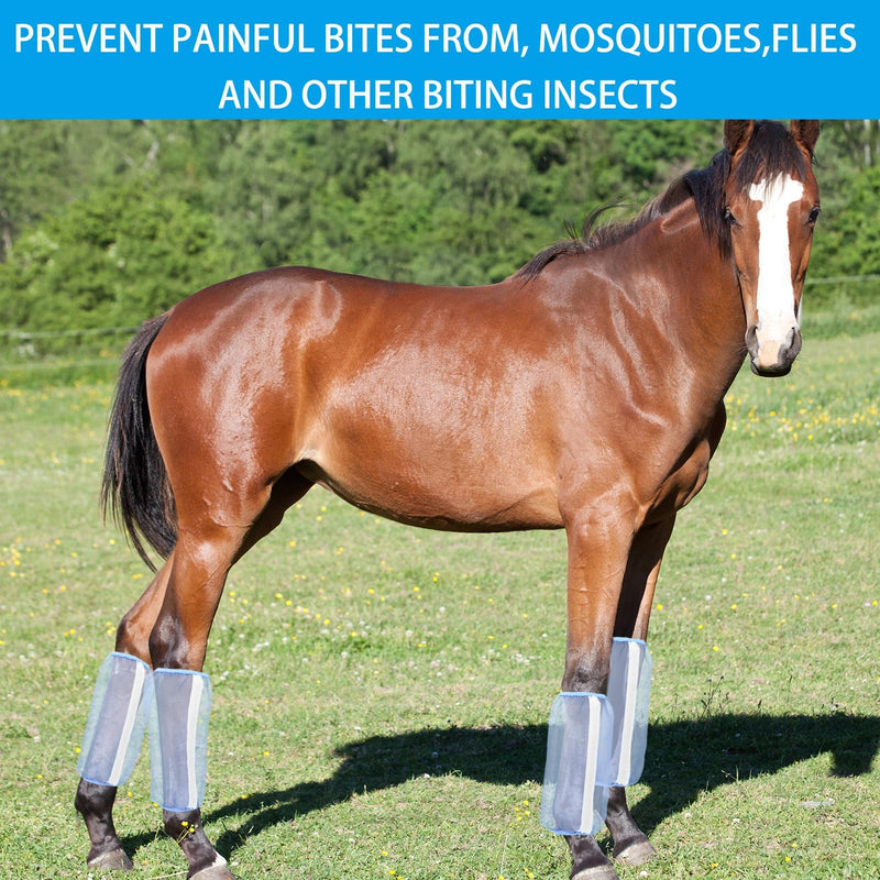 Fly Boots for Horses Mesh Loose Fitting Horse Leggings Breathable Fine Leg Guard Anti-Mosquito Equestrian Equipment Protect Horse Legs Set of 4 (Blue) - BeesActive Australia