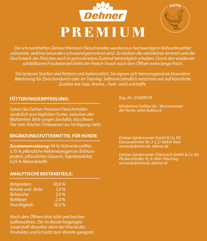 Dehner Premium dog snack, grain-free/low-fat treat, chew snack for adult dogs, chicken breast fillet in strips, 500 g 500 g (pack of 1) - BeesActive Australia