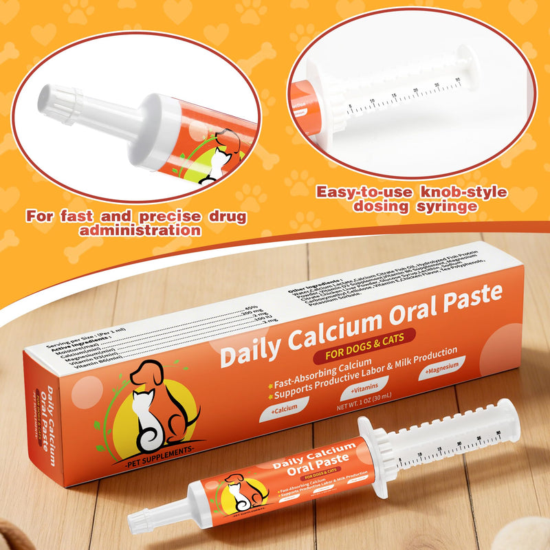 Oral Calcium Supplement for Whelping Dogs & Cats, 30 ml (1-Pack) | Fast-Absorbing Calcium Paste Supports Labor & Milk Production, with Vitamin D3 & B6 for Enhanced Absorption Pack of 1