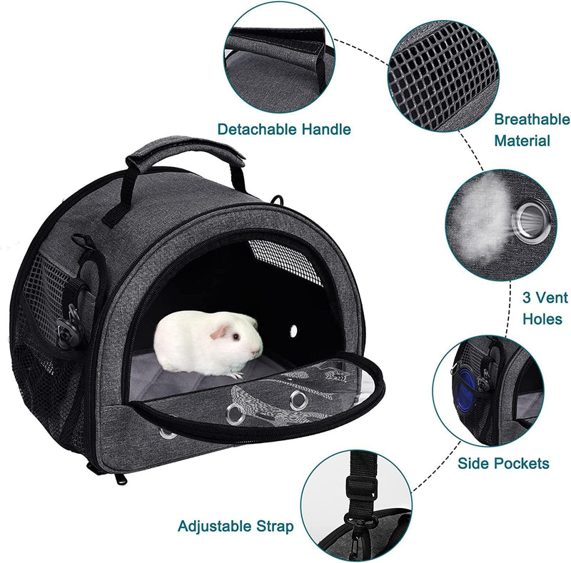 Kelivi Small Pet Carrier Guinea Pig Carrier with Water Bottle Hole Rabbit Carrier Portable Double Door Outdoor Carrier Gray Large - BeesActive Australia