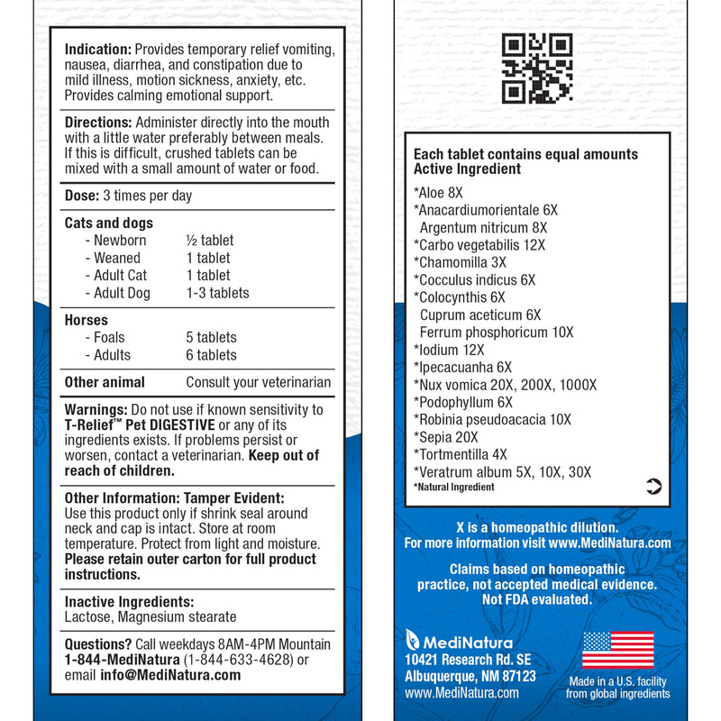 T-Relief Pet Digestive Complete GI Relief for Dog & Cat Soothing Aloe + 13 Natural Homeopathic Actives Help Calm Nausea & Diarrhea from Mild Illness Food Stress or Motion Sickness - 90 Tablets - BeesActive Australia