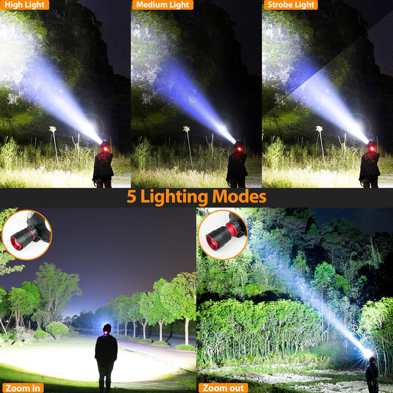 Headlamp Rechargeable, Super Bright with 5 Modes, Motion Sensor Head Lamp Batteries Included, Waterproof Headlamps for Camping Hunting Running Fishing Biking