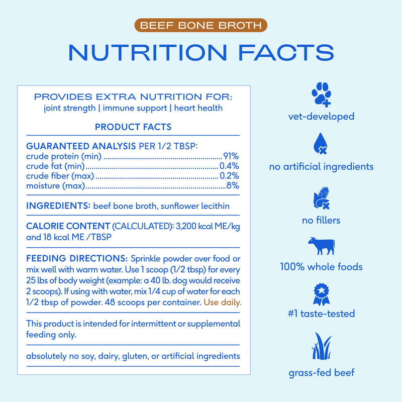 Native Pet Beef Bone Broth Powder for Dogs (48 Servings) & Salmon Oil for Dogs & Cats (8 Oz.) – Pure Omega-3 Fish Oil and Beef Bone Broth Protein Rich Pet Food Supplement