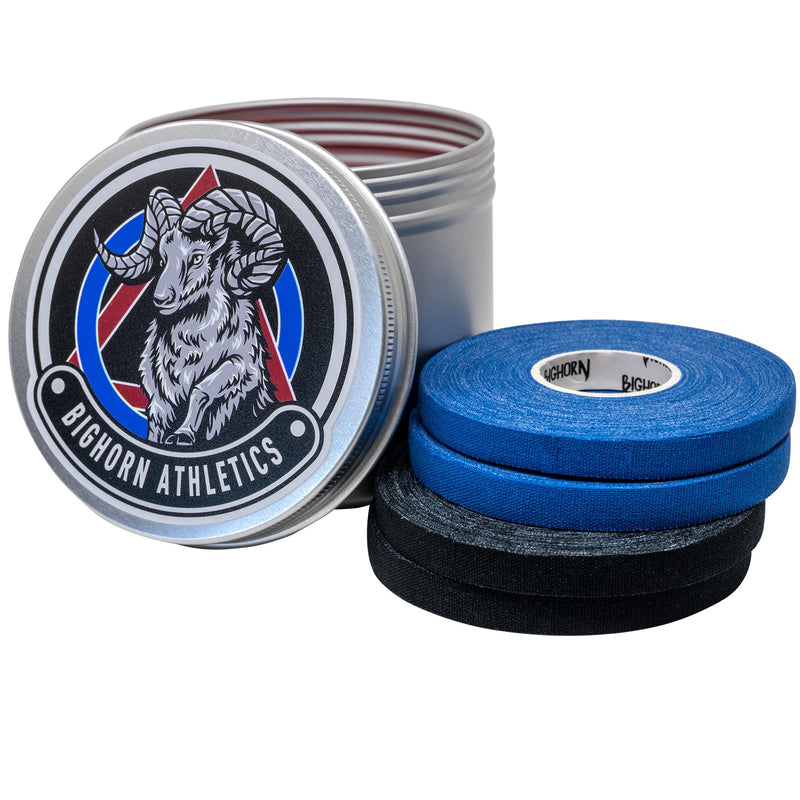 Bighorn Athletics Pro Series Jiu-Jitsu Finger Tape, 8-Rolls with Tin Holder, Enhanced Extra Strength, Residue-Free (0.3-Inch, Black) 0.3-Inch - BeesActive Australia
