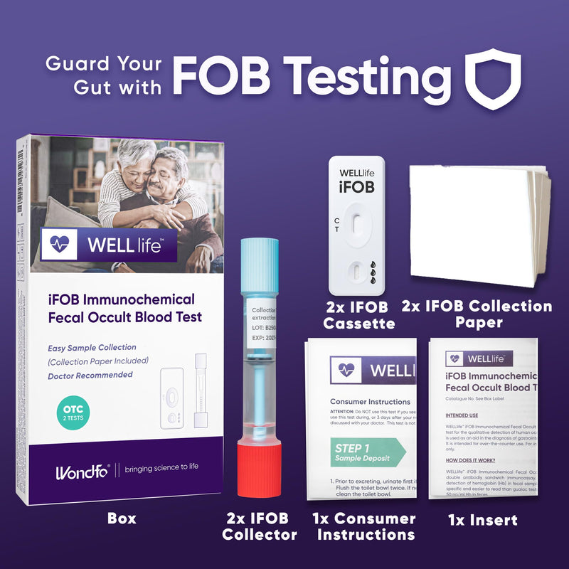 WELLlife iFOB Immunochemical Fecal Occult Blood Test, Colorectal Cancer Screening Test 2 Tests FOB Test for Home Result in 10 Minutes Occult Blood Stool Test 2T