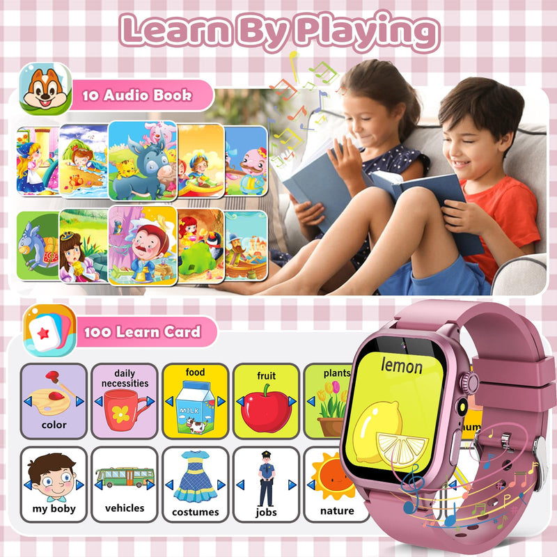 OVV Kids Game Smart Watch 1.54" HD Touch Screen, 30+ Educational Games, Camera, Pedometer, Alarm, MP3 Player, Auidobook, Learn Card,Time Tools, Parental Control, Wrist Watches for Boys Girls Age 4-12 Pink - BeesActive Australia