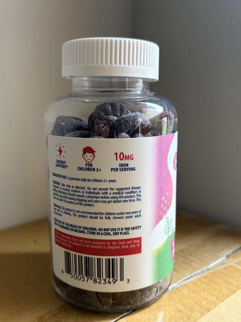 SUNNY SAM Iron Gummies for Kids & Teens - 10mg Iron Vitamins with Vitamin C - Low-Sugar Chewable Gummy Supplement for Immune Support, Supports Red Blood Cell Production for Children & Teen Girls 90 Count (Pack of 1)