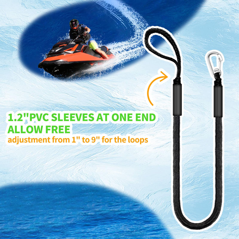 Bungee Dock Lines for Boats & Jet Skis – 6ft Heavy-Duty Elastic Mooring Rope with Single Hook – Stretches to 9ft – Black/Yellow&Black/Green&Yellow 2 Pack (Black)